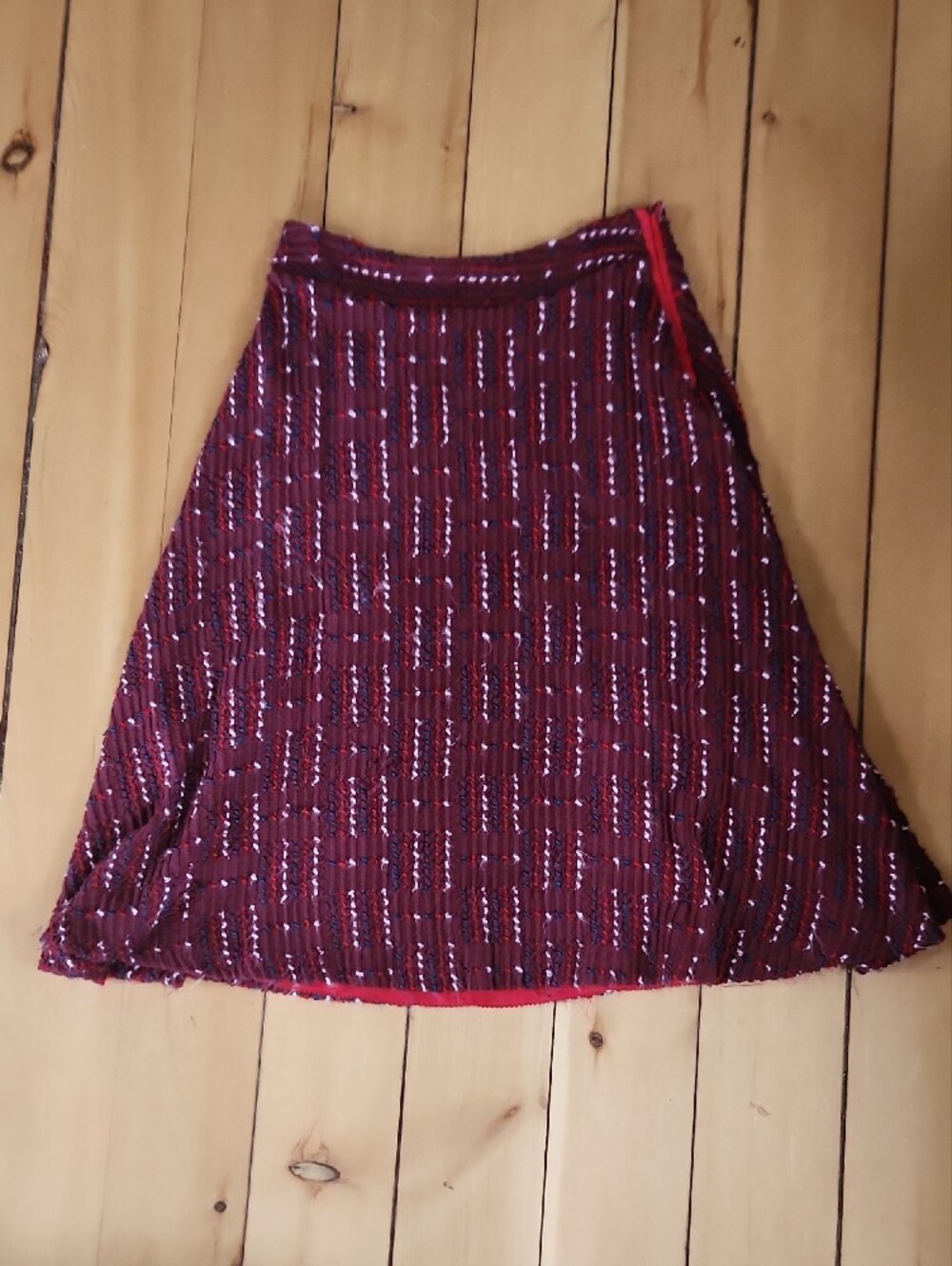 Anthropologie Maeve Burgundy Textured A-Line Knit Lined Skirt with Multicolor - Picture 12 of 13